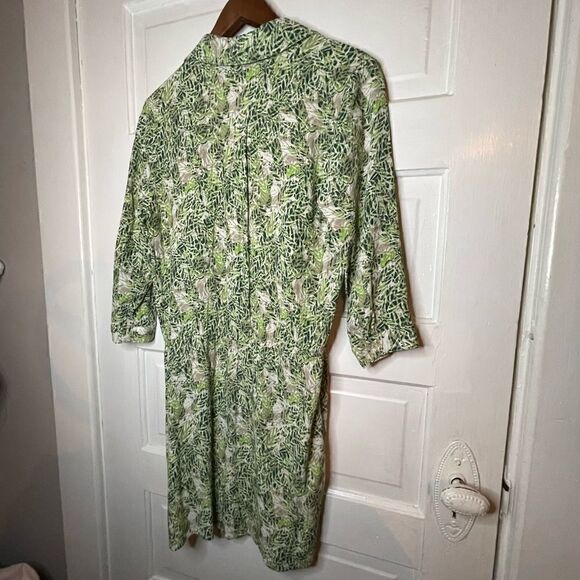 Cabi Womens Green Leaf Print 3/4 Sleeve V Neck Faux Wrap Dress - Picture 5 of 11
